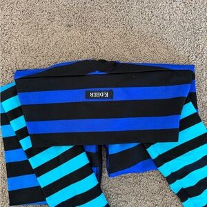 K-DEER Blue and Black Striped Leggings size Small